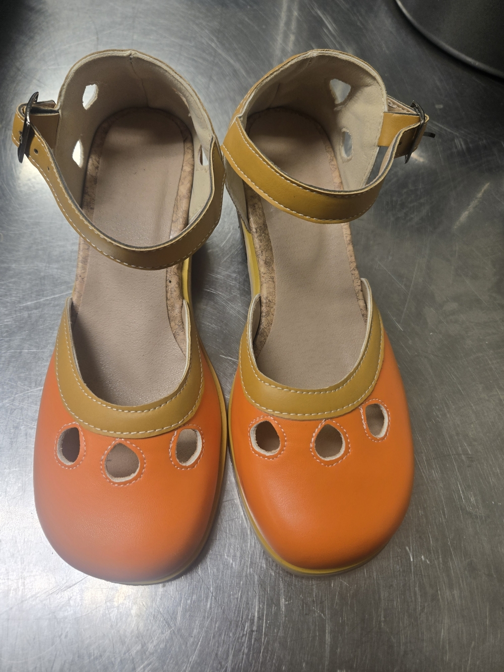 Orange and Mustard Ankle-Strap Mary Jane Flats
